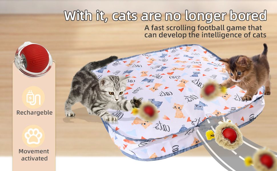 Interactive Hunting Hidden Prey Cat Toy Set - Red Plush Automatic Moving Ball & 72CM Large Crinkle Hunting Cover - Smart Obstacle Avoidance, USB Rechargeable - Image 5