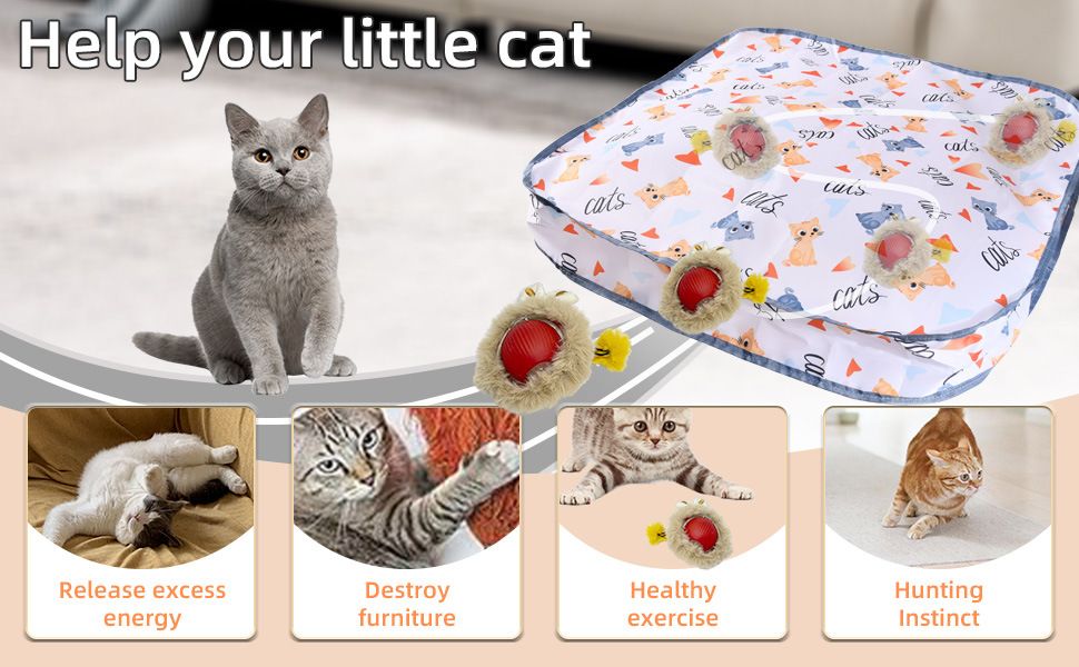 Interactive Hunting Hidden Prey Cat Toy Set - Red Plush Automatic Moving Ball & 72CM Large Crinkle Hunting Cover - Smart Obstacle Avoidance, USB Rechargeable - Image 7