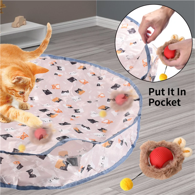 Interactive Hunting Hidden Prey Cat Toy Set - Grey Plush Automatic Moving Ball & 72CM Large Crinkle Hunting Cover - Smart Obstacle Avoidance, USB Rechargeable - Image 3