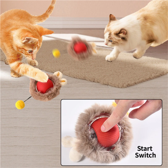 Interactive Hunting Hidden Prey Cat Toy Set - Grey Plush Automatic Moving Ball & 72CM Large Crinkle Hunting Cover - Smart Obstacle Avoidance, USB Rechargeable - Image 4