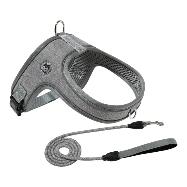 XS Size Grey Waterproof Reflective Saddle-Style Dog Harness & 1.5M Leash Set - Breathable Anti-Choke Escape-Proof Step-In Walking Gear - Image 1