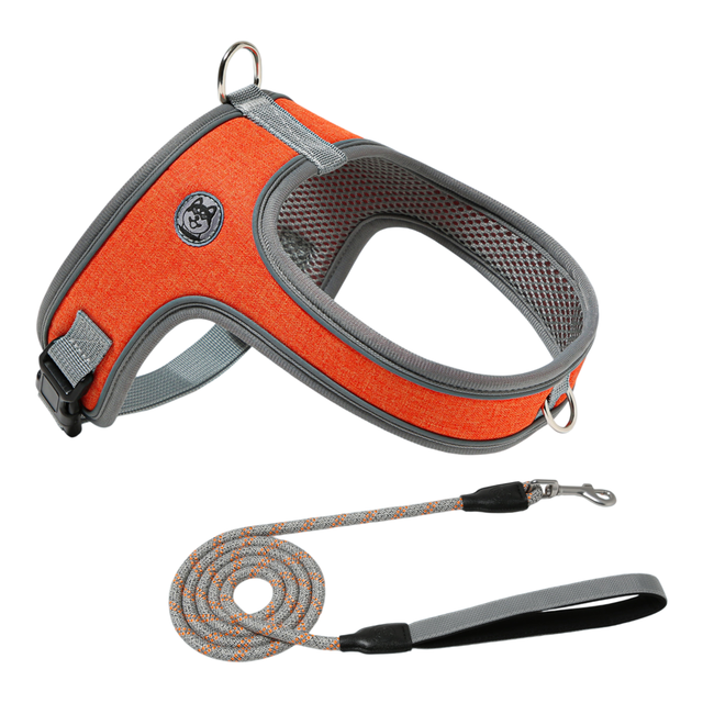 XS Size Orange Waterproof Reflective Saddle-Style Dog Harness & 1.5M Leash Set - Breathable Anti-Choke Escape-Proof Step-In Walking Gear - Image 1