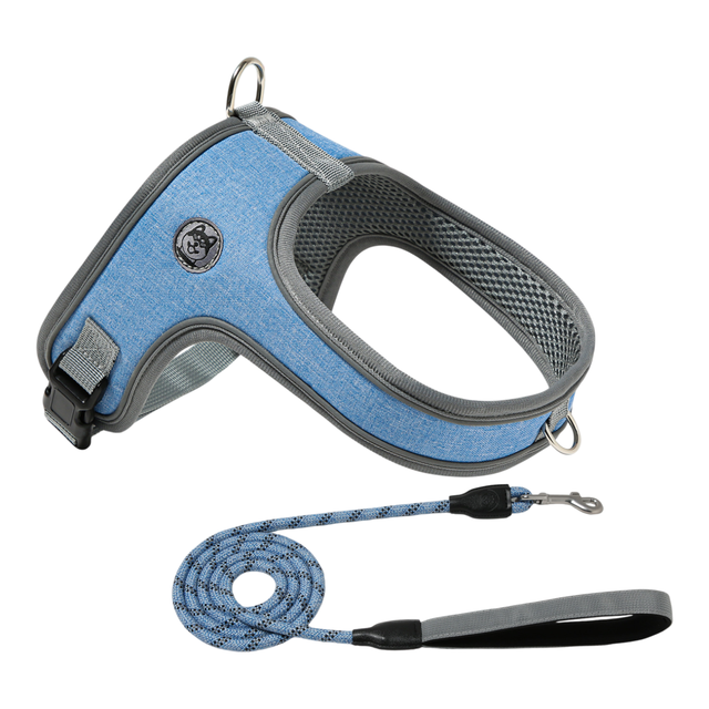 XS Size Blue Waterproof Reflective Saddle-Style Dog Harness & 1.5M Leash Set - Breathable Anti-Choke Escape-Proof Step-In Walking Gear - Image 1