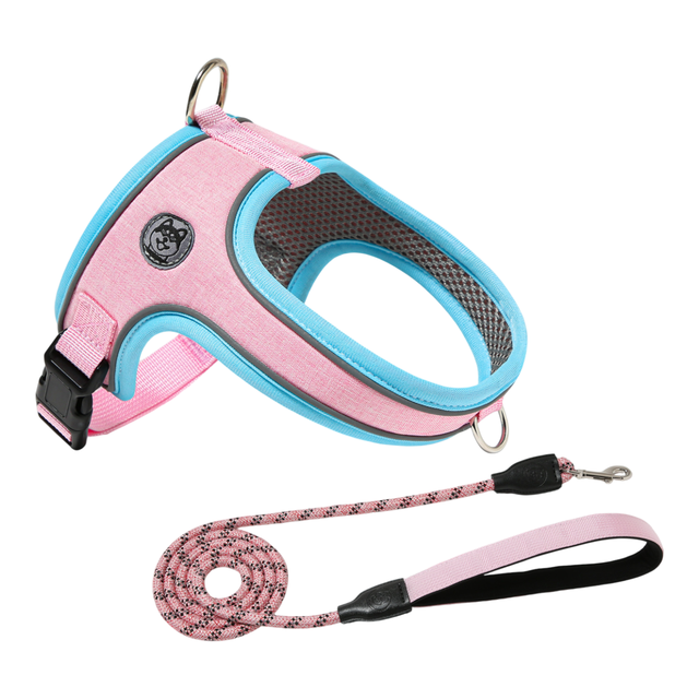S Size Pink Waterproof Reflective Saddle-Style Dog Harness & 1.5M Leash Set - Breathable Anti-Choke Escape-Proof Step-In Walking Gear - Image 1