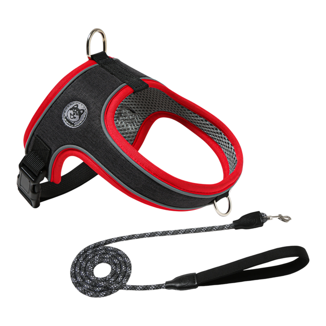 M Size Black Waterproof Reflective Saddle-Style Dog Harness & 1.5M Leash Set - Breathable Anti-Choke Escape-Proof Step-In Walking Gear - Image 1