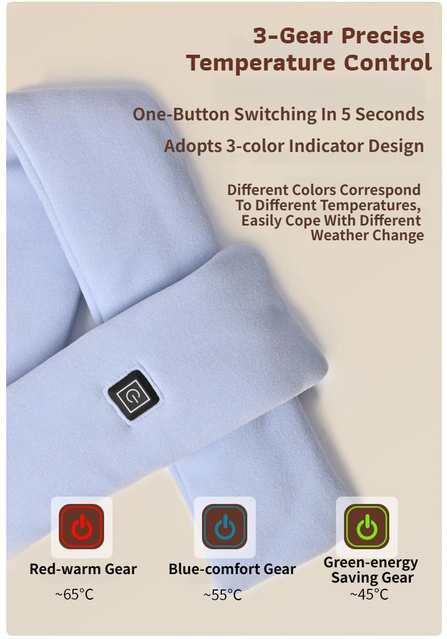 Dark Blue USB Powered Graphene Rapid Heated Scarf - 80 x 10 CM Washable Winter Thermal Wrap with 3-Level Temp for Cervical Support & Pain Relief - Image 3
