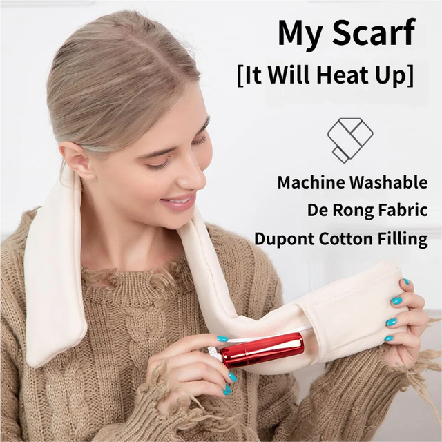 Khaki USB Powered Graphene Rapid Heated Scarf - 80 x 10 CM Washable Winter Thermal Wrap with 3-Level Temp for Cervical Support & Pain Relief - Image 6
