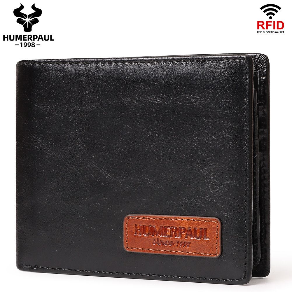 Black Handcrafted Genuine First-Layer Cowhide Wallet & Card Case for Men - Multi-Slot Ultra-Slim Bifold, Integrated AirTag Holder & RFID Blocking - Image 1