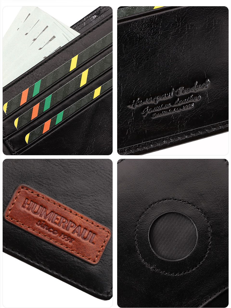 Black Handcrafted Genuine First-Layer Cowhide Wallet & Card Case for Men - Multi-Slot Ultra-Slim Bifold, Integrated AirTag Holder & RFID Blocking - Image 5