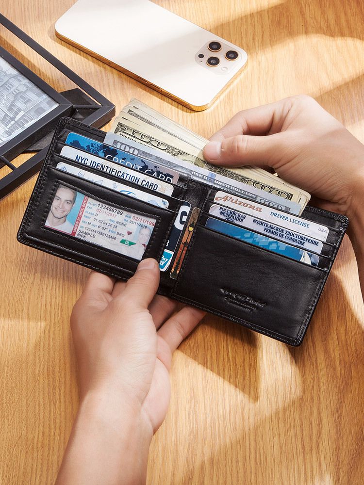 Black Handcrafted Genuine First-Layer Cowhide Wallet & Card Case for Men - Multi-Slot Ultra-Slim Bifold, Integrated AirTag Holder & RFID Blocking - Image 6