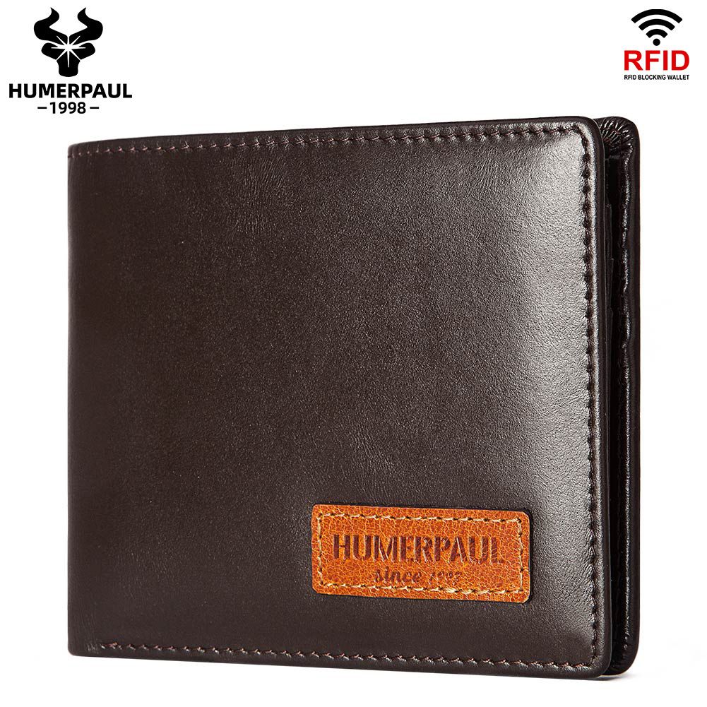 Coffee Handcrafted Genuine First-Layer Cowhide Wallet & Card Case for Men - Multi-Slot Ultra-Slim Bifold, Integrated AirTag Holder & RFID Blocking - Image 1