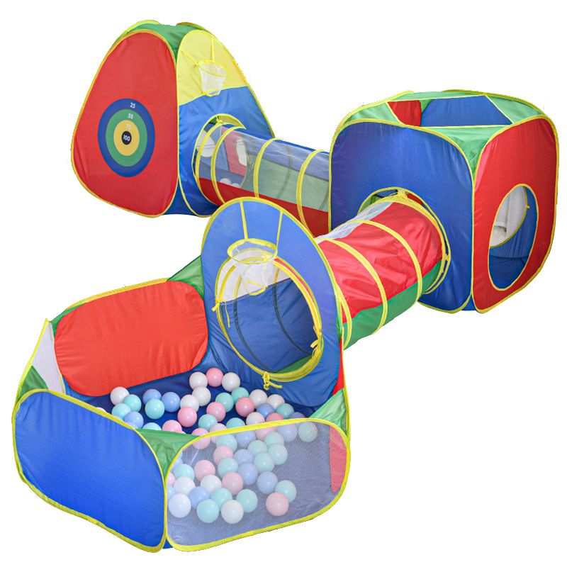 5-in-1 Kids' Pop-Up Foldable Play Tent & Adventure Tunnel Set - Giant Indoor/Outdoor Playpark with Ball Pit & Basketball Hoop - Image 1