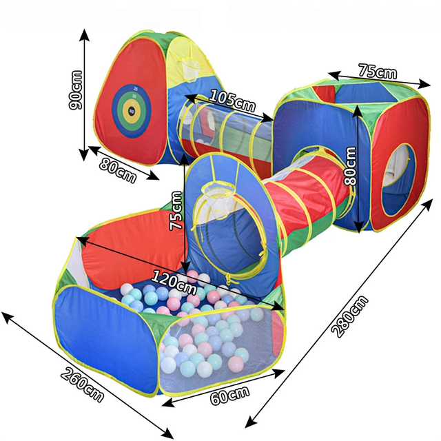 5-in-1 Kids' Pop-Up Foldable Play Tent & Adventure Tunnel Set - Giant Indoor/Outdoor Playpark with Ball Pit & Basketball Hoop - Image 2