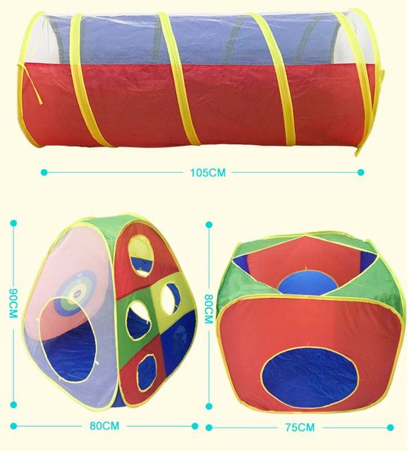 5-in-1 Kids' Pop-Up Foldable Play Tent & Adventure Tunnel Set - Giant Indoor/Outdoor Playpark with Ball Pit & Basketball Hoop - Image 6