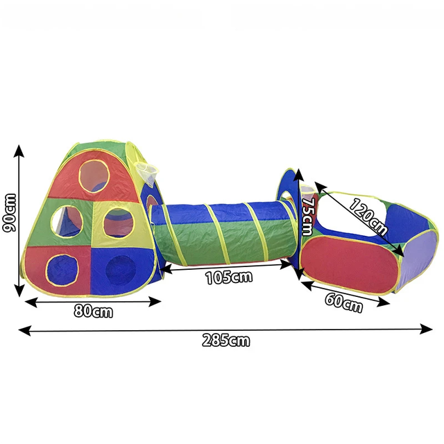3-in-1 Kids' Pop-Up Foldable Play Tent & Adventure Tunnel Set - Giant Indoor/Outdoor Playpark with Ball Pit & Basketball Hoop - Image 1
