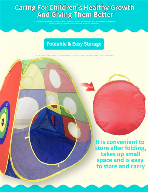 4-in-1 Kids' Pop-Up Foldable Play Tent & Adventure Tunnel Set - Giant Indoor/Outdoor Playpark with Ball Pit & Basketball Hoop - Image 4