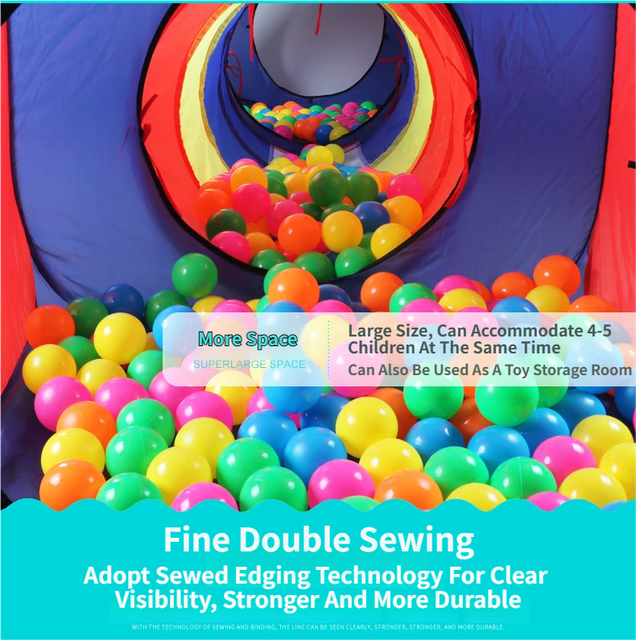 4-in-1 Kids' Pop-Up Foldable Play Tent & Adventure Tunnel Set - Giant Indoor/Outdoor Playpark with Ball Pit & Basketball Hoop - Image 6