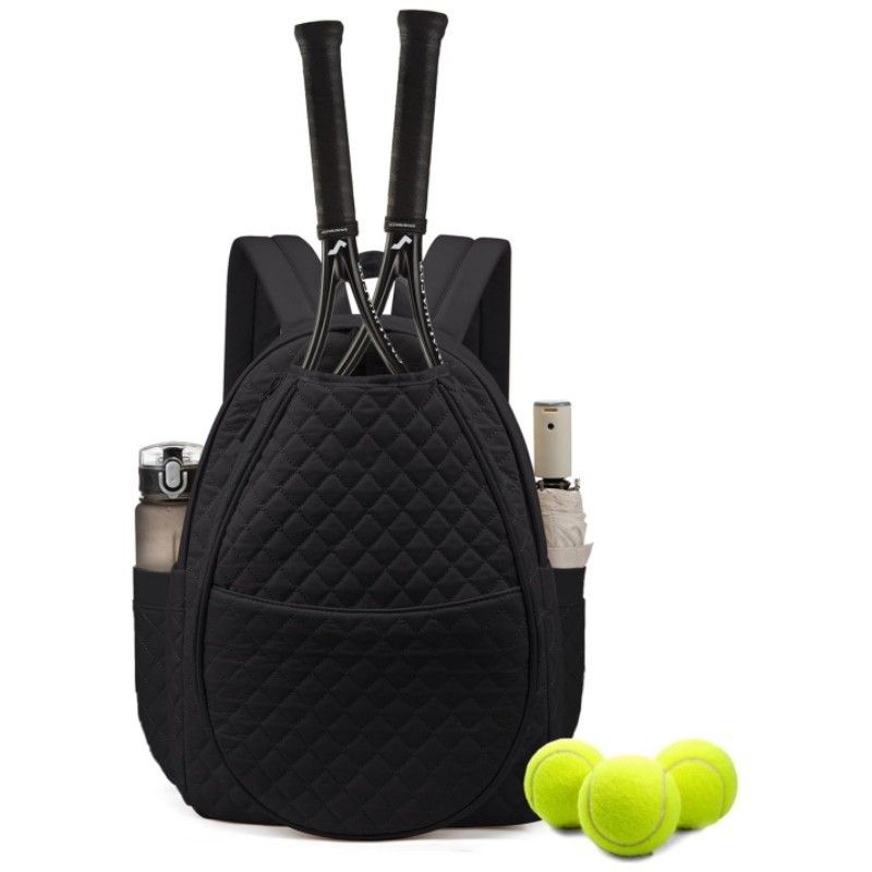 Black Large Tennis & Pickleball Quilted Backpack and Sports Travel Tote for Men and Women - Racket Compartment, 2 Side Pockets & Multi-Pocket Organization (32x17x44.5 CM) - Image 1