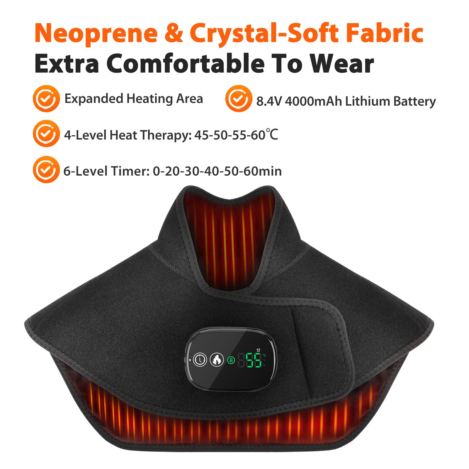 Black Wireless Large Coverage Heated Shoulder & Neck Wrap - TypeC Rechargeable Thermal Therapy Shawl with 4 Temp Levels & 5 Timers - Image 2