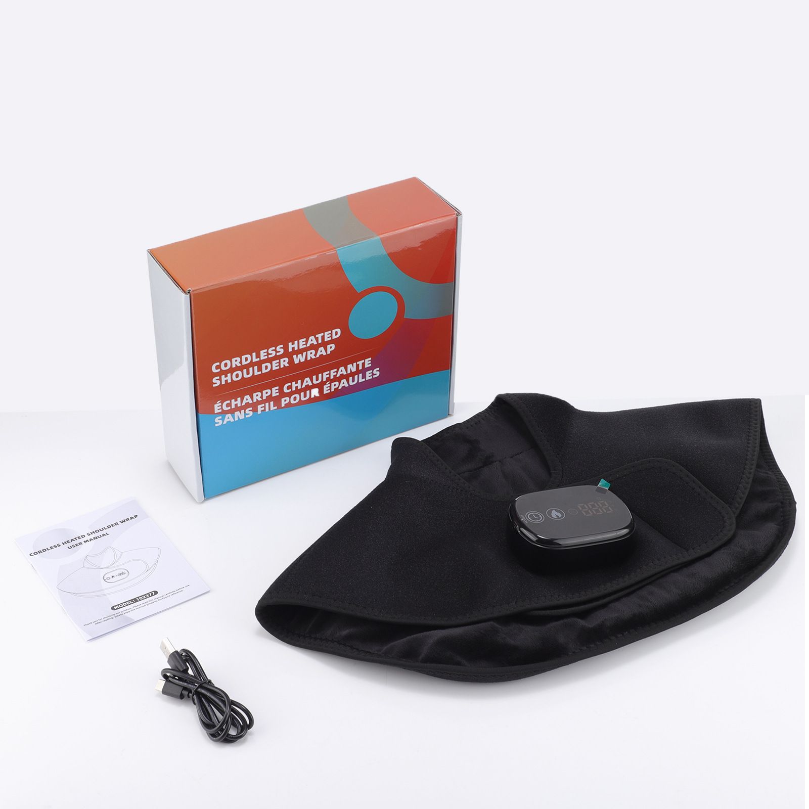 Black Wireless Large Coverage Heated Shoulder & Neck Wrap - TypeC Rechargeable Thermal Therapy Shawl with 4 Temp Levels & 5 Timers - Image 6