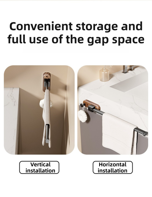 33CM Moisture Aluminum Folding Towel Rack Integrated Bottom Hook - 90° Folding Black Walnut Grain Wall-Mounted Drying Rod and Organize - Image 4