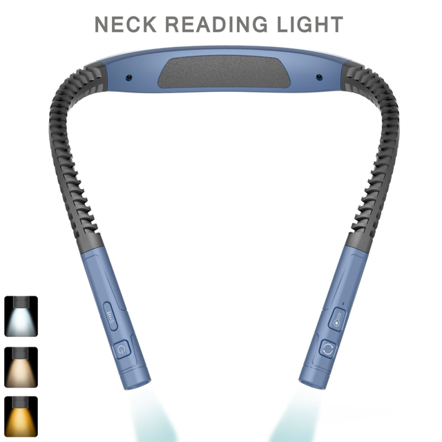 Dark Blue LED Rechargeable Ergonomic Neck Reading & Running Light - Timer, 3 Color & 5 Brightness - Eye-Caring Hands-Free Flexible Book Light - Image 1