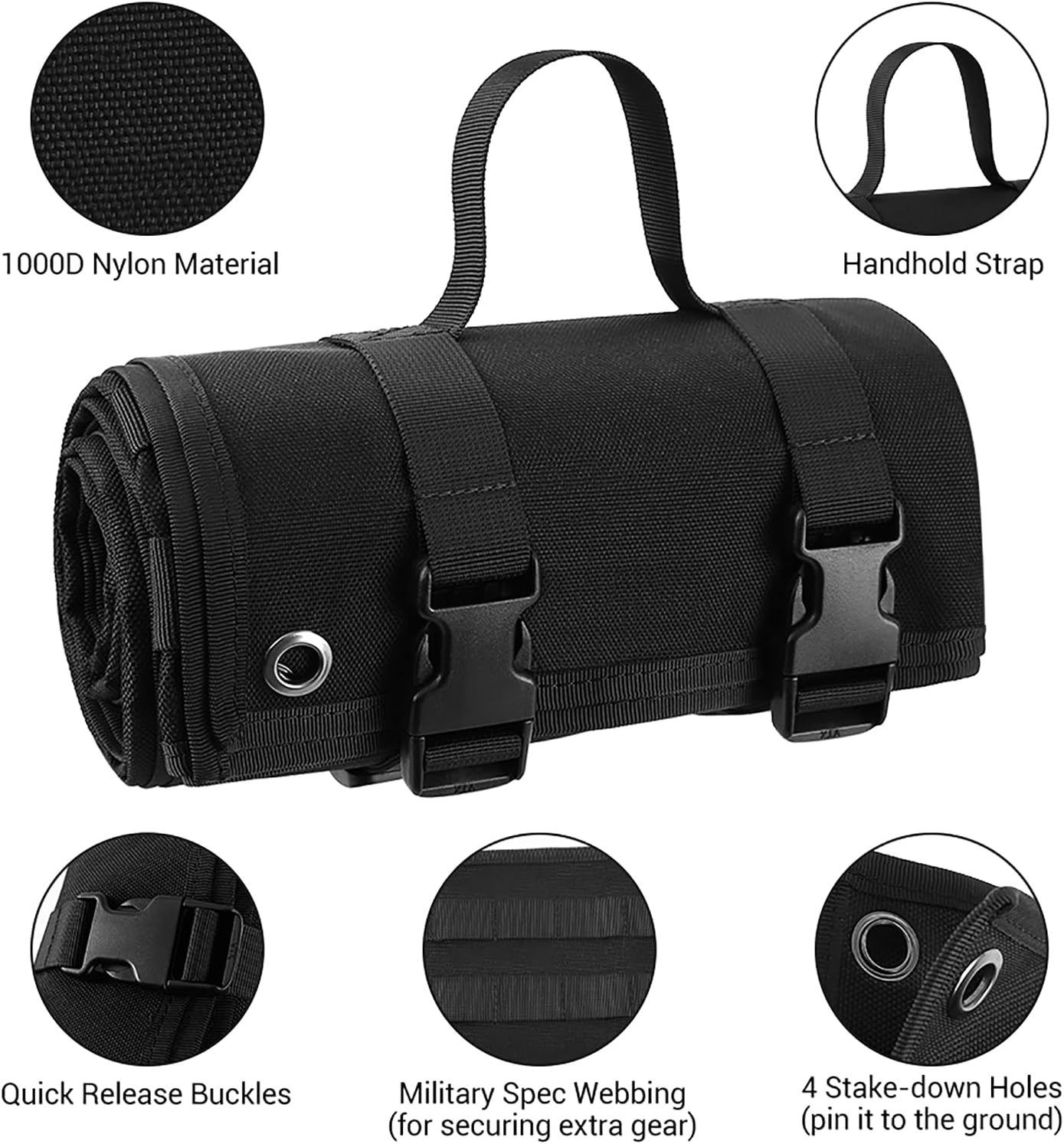 200x75CM Green Outdoor Tactical Roll-Up Shooting Mat - MOLLE Webbing & Stake Down Eyelets - Portable Waterproof Ground Pad for Field Training, Camping & Picnic - Image 2