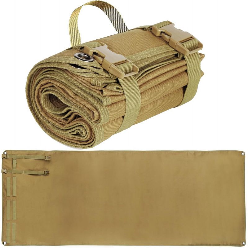 200x75CM Khaki Outdoor Tactical Roll-Up Shooting Mat - MOLLE Webbing & Stake Down Eyelets - Portable Waterproof Ground Pad for Field Training, Camping & Picnic - Image 1