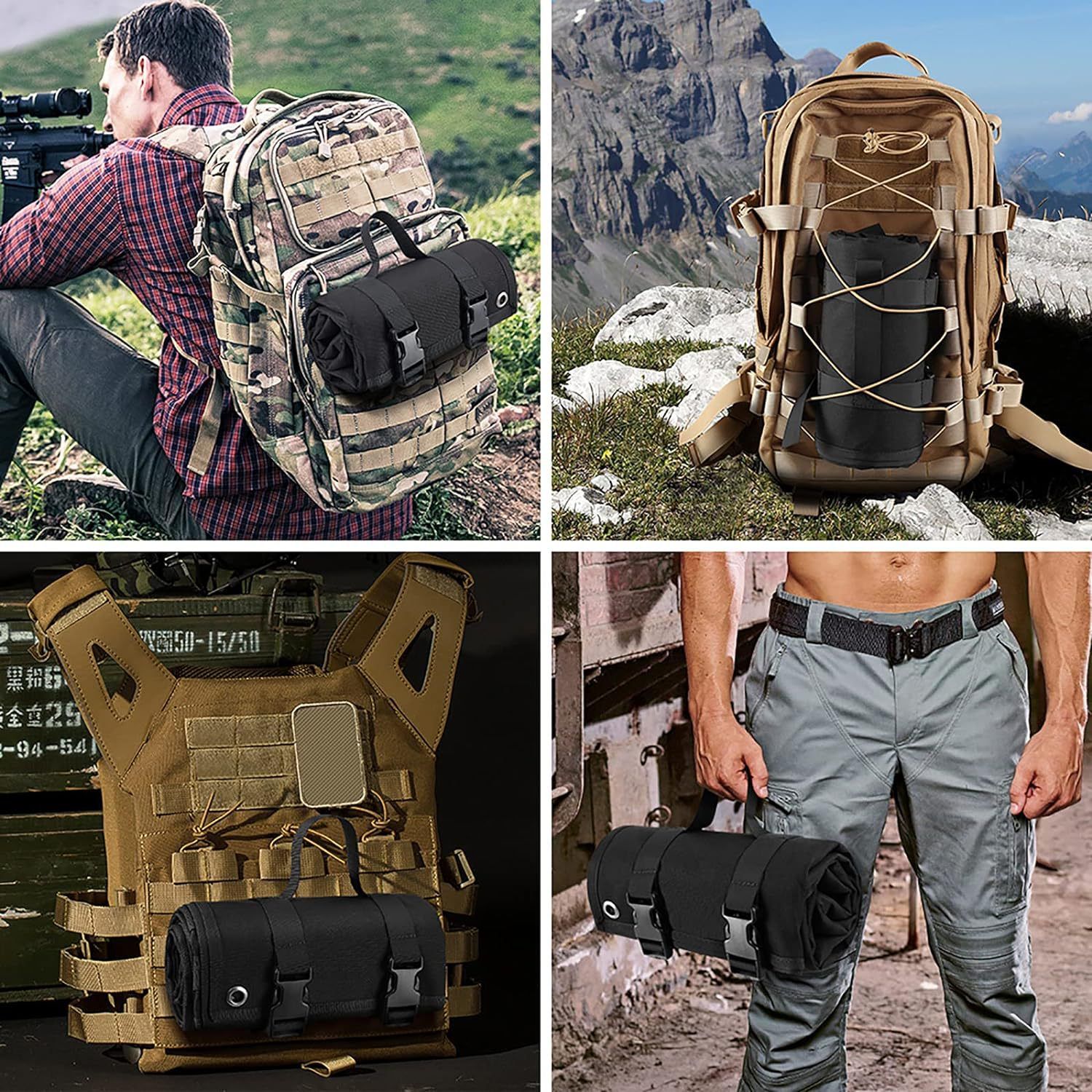 200x75CM Khaki Outdoor Tactical Roll-Up Shooting Mat - MOLLE Webbing & Stake Down Eyelets - Portable Waterproof Ground Pad for Field Training, Camping & Picnic - Image 4