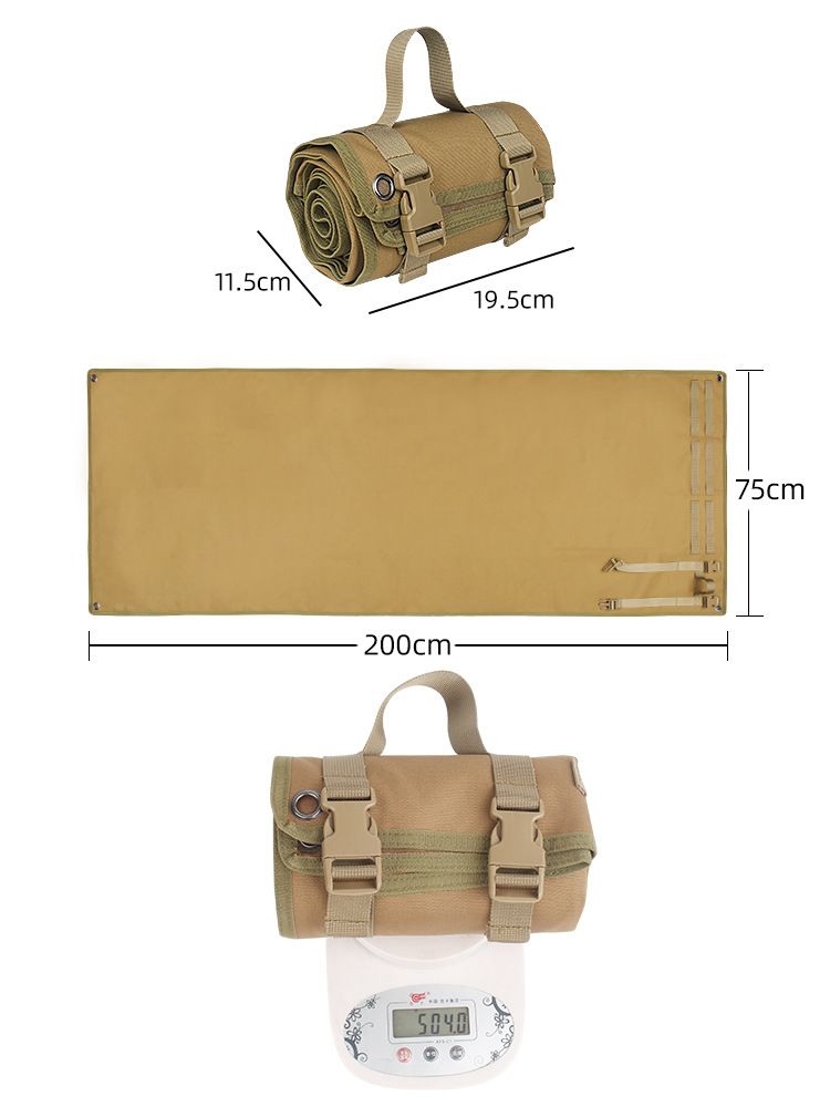 200x75CM Khaki Outdoor Tactical Roll-Up Shooting Mat - MOLLE Webbing & Stake Down Eyelets - Portable Waterproof Ground Pad for Field Training, Camping & Picnic - Image 5