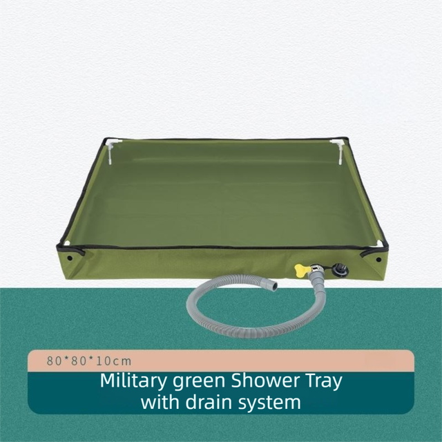 80x80x10CM Green Portable Outdoor Shower Tray & Versatile Collapsible Water Basin - Reinforced Support and Drainage System- Leak-proof Oxford Large Base for Camping, Beach & Garden - Image 1