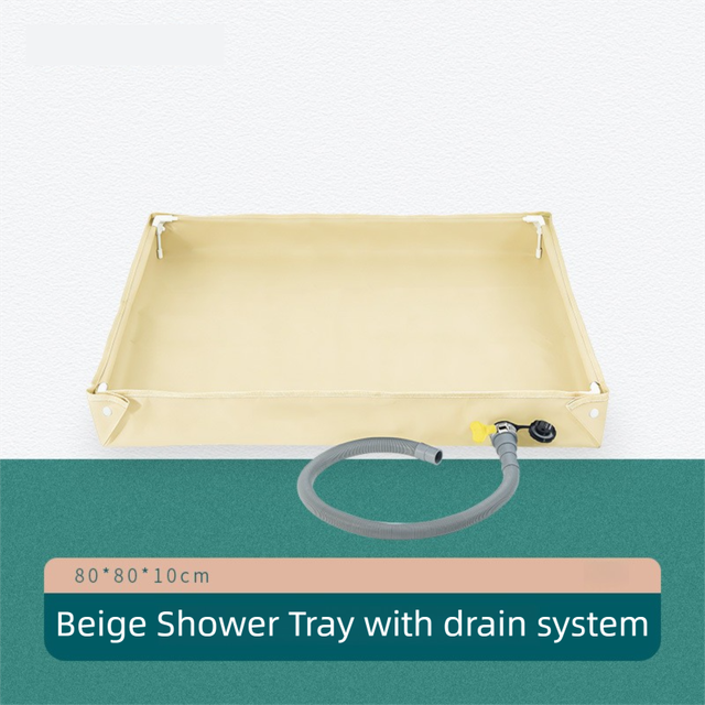 80x80x10CM Beige Portable Outdoor Shower Tray & Versatile Collapsible Water Basin - Reinforced Support and Drainage System- Leak-proof Oxford Large Base for Camping, Beach & Garden - Image 1