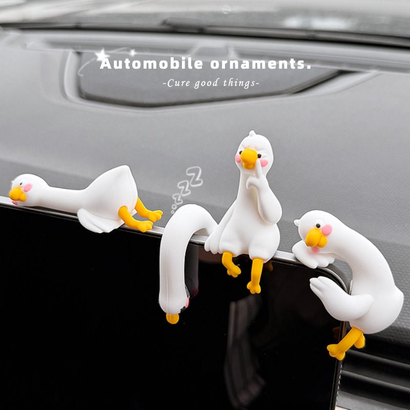 4-Piece Adorable Pomelo Duckies Resin Figurine with Adhesive Backing - Creative Desktop & Car Ornaments for Computer Monitors & Home Decor - Image 1