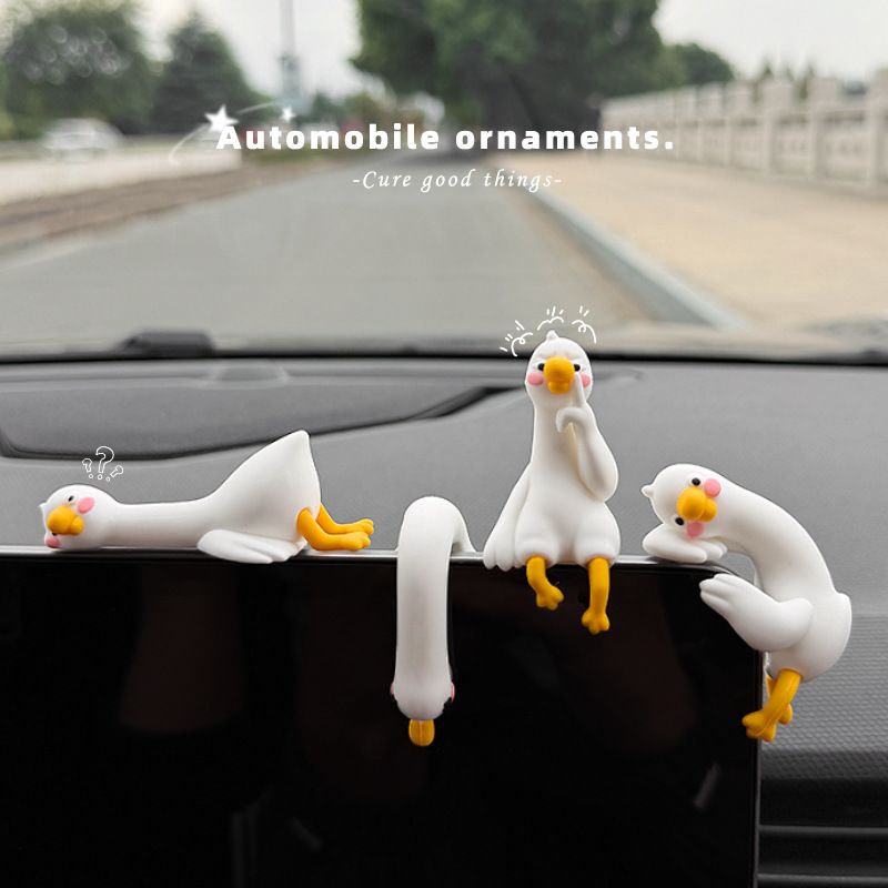 4-Piece Adorable Pomelo Duckies Resin Figurine with Adhesive Backing - Creative Desktop & Car Ornaments for Computer Monitors & Home Decor - Image 2