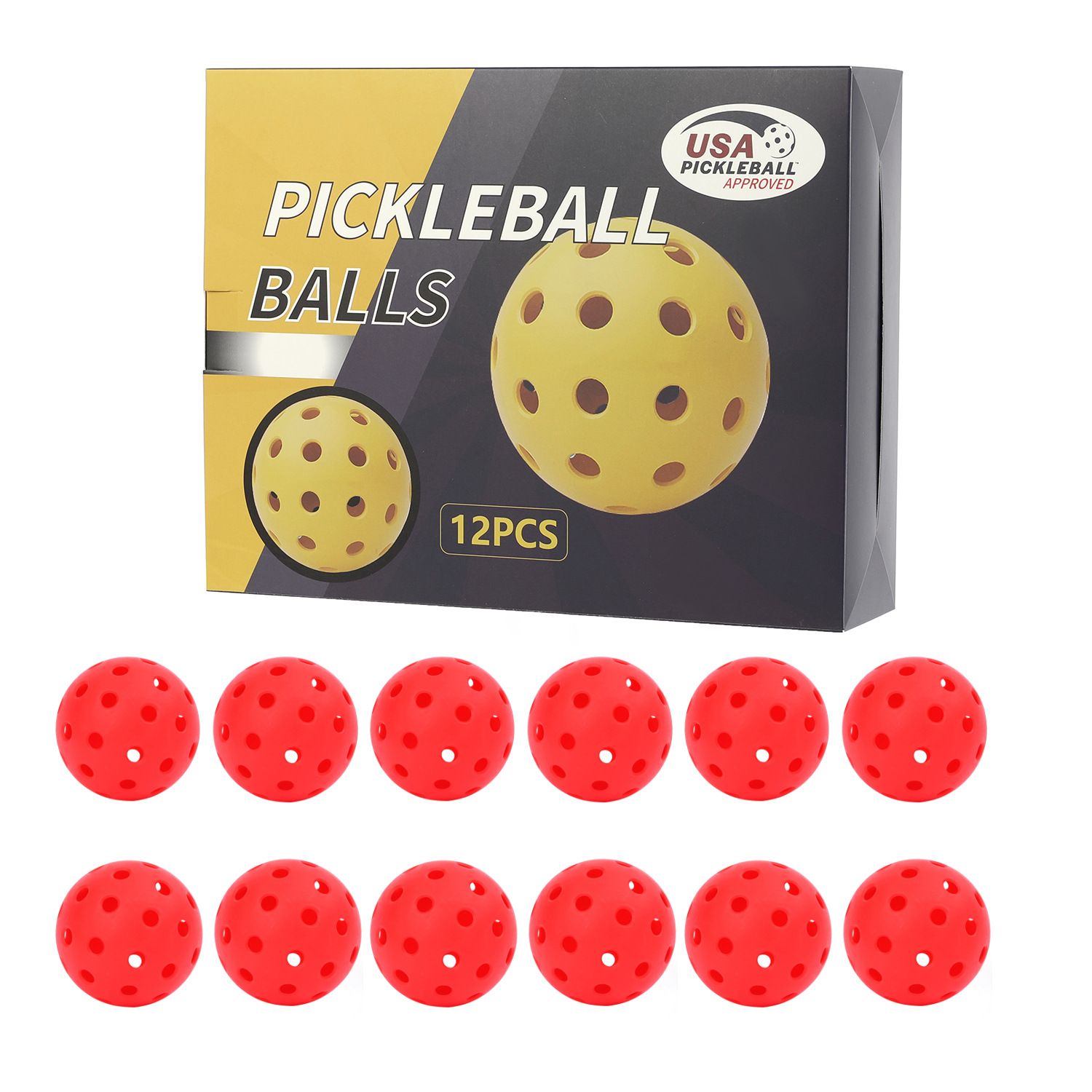12-Pack Red Professional Outdoor Pickleballs in Deluxe Gift Box - Seamless Crack-Resistant 40-Hole Training Balls Set - Image 1