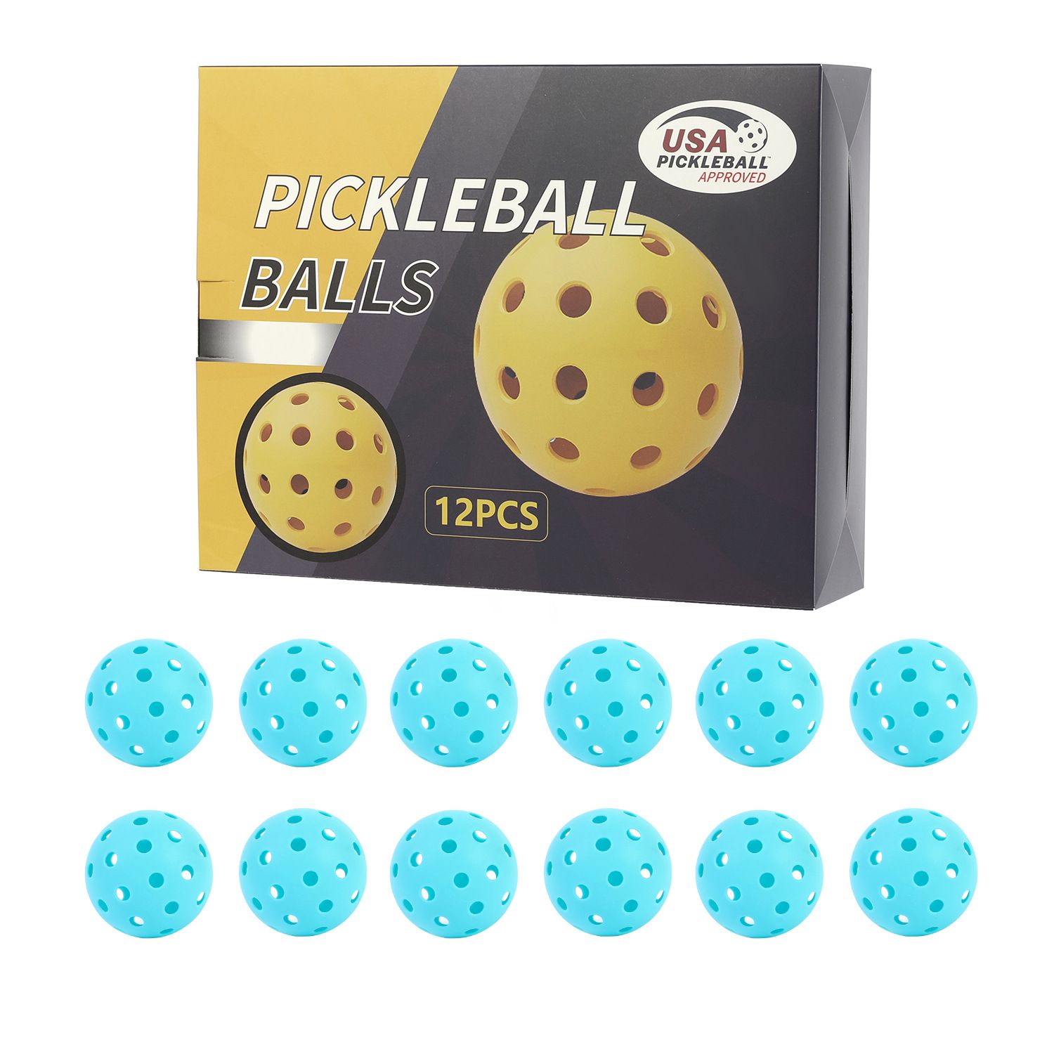 12-Pack Light Blue Professional Outdoor Pickleballs in Deluxe Gift Box - Seamless Crack-Resistant 40-Hole Training Balls Set - Image 1