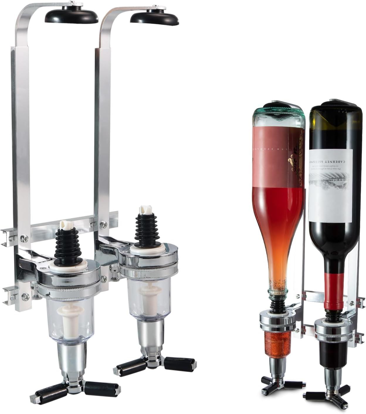 Professional Wall-Mounted Alcohol Tot Dispenser (2 Head) - Heavy Duty Adjustable Metal Wine Rack Decor with Spring-Loaded Bottle Holder - Image 1