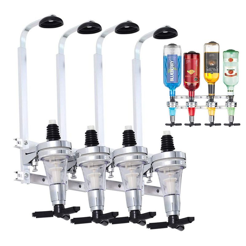 Professional Wall-Mounted Alcohol Tot Dispenser (4 Head) - Heavy Duty Adjustable Metal Wine Rack Decor with Spring-Loaded Bottle Holder - Image 1
