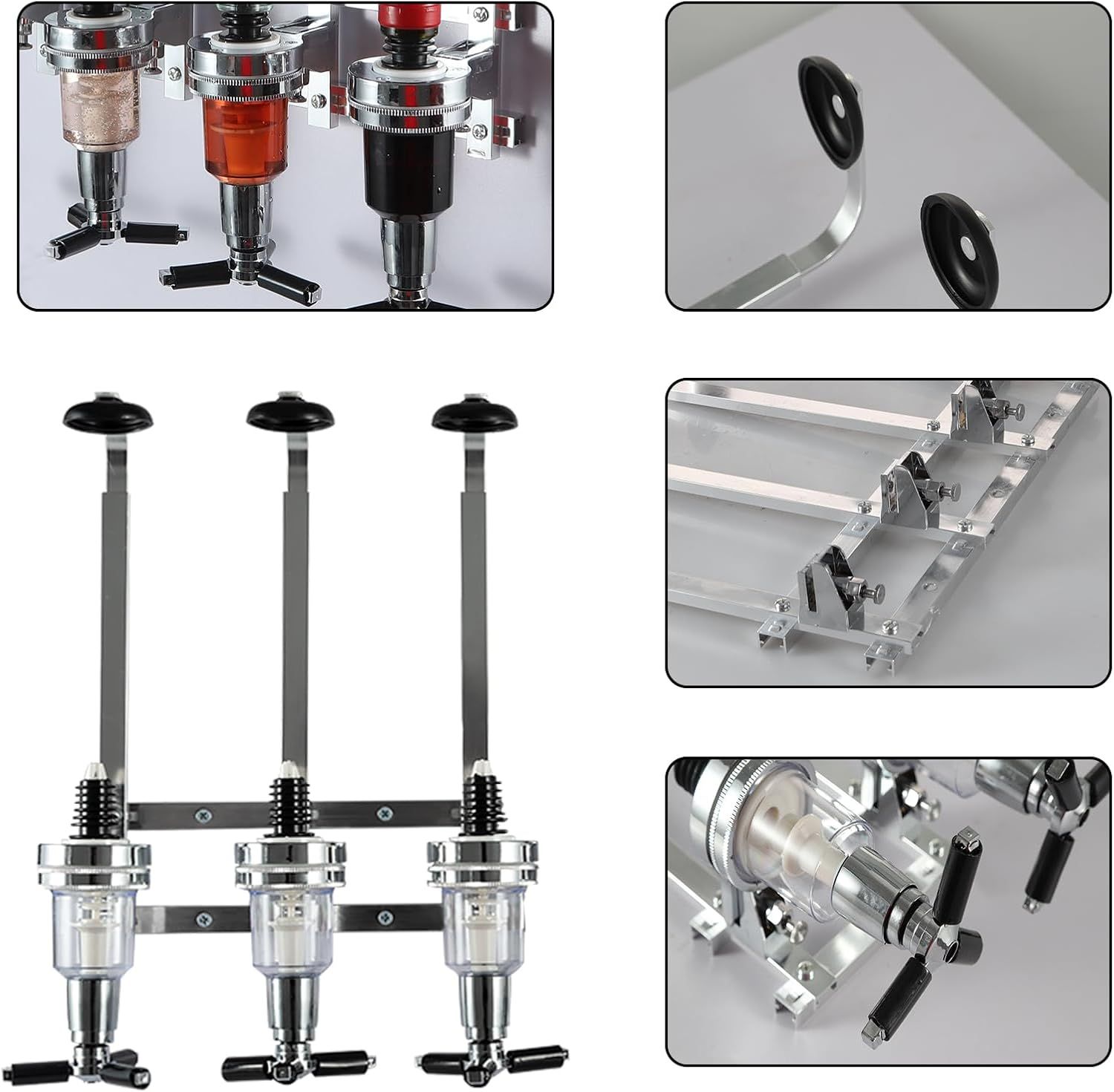 Professional Wall-Mounted Alcohol Tot Dispenser (4 Head) - Heavy Duty Adjustable Metal Wine Rack Decor with Spring-Loaded Bottle Holder - Image 2