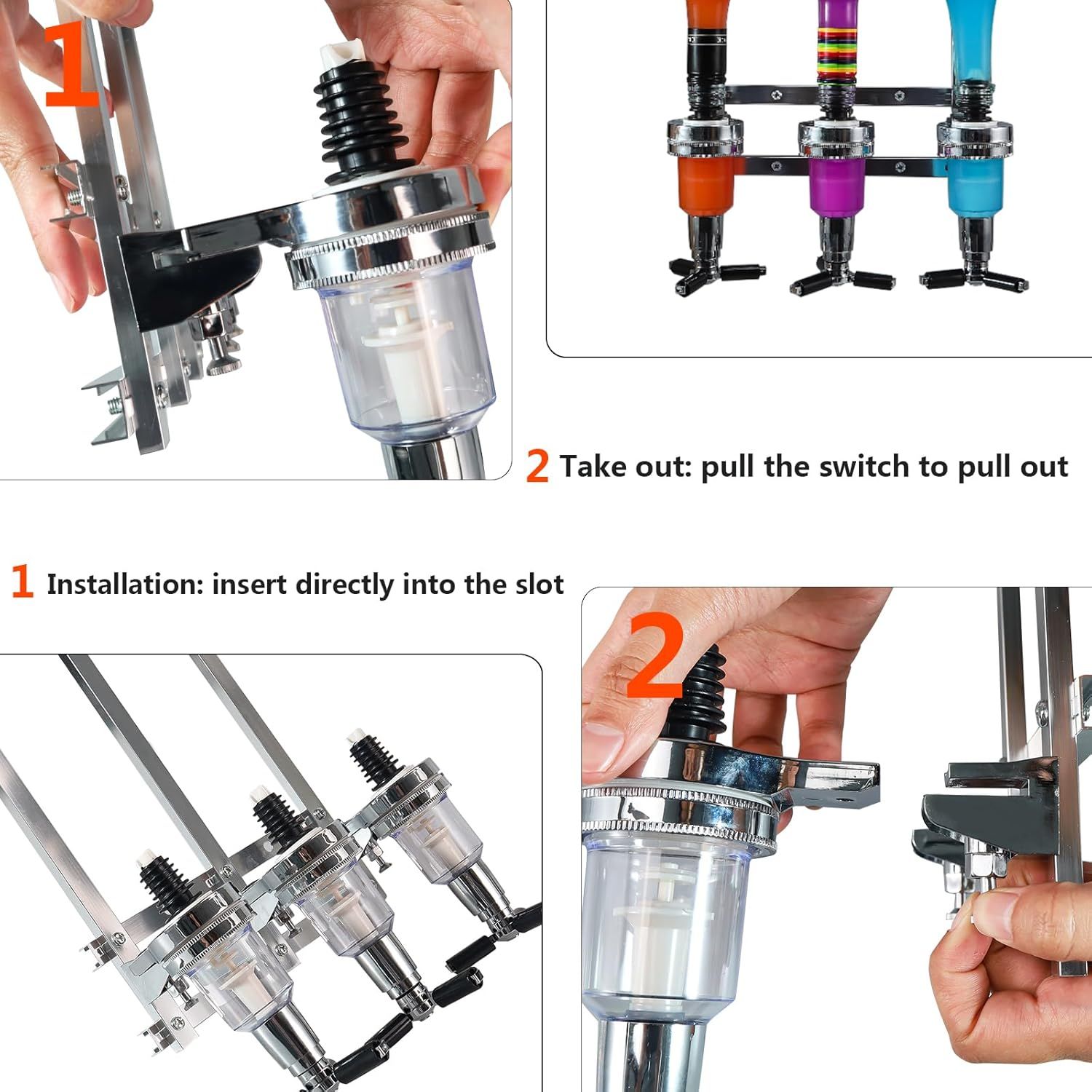 Professional Wall-Mounted Alcohol Tot Dispenser (4 Head) - Heavy Duty Adjustable Metal Wine Rack Decor with Spring-Loaded Bottle Holder - Image 6