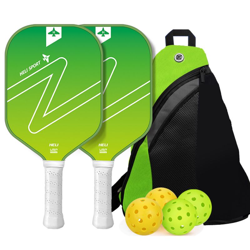 Gradient Green Fiberglass Pickleball Paddle Set - USAPA High-Rebound Dual Rackets (TPU Edge), 4 Outdoor Balls & Triangle Carry Case for Outdoor Play - Image 1