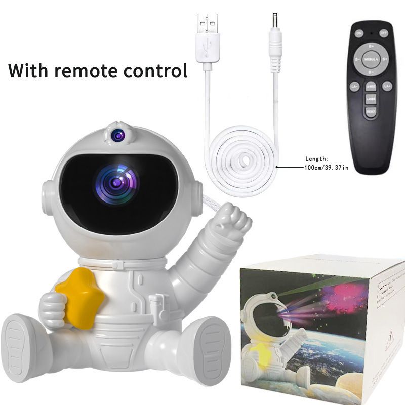 USB Powered Astronaut Nebula Projector & Starry Night Ambient Light with Star Accents - 8 Nebula Effects, 360° Rotating Head & Remote Control - Image 1