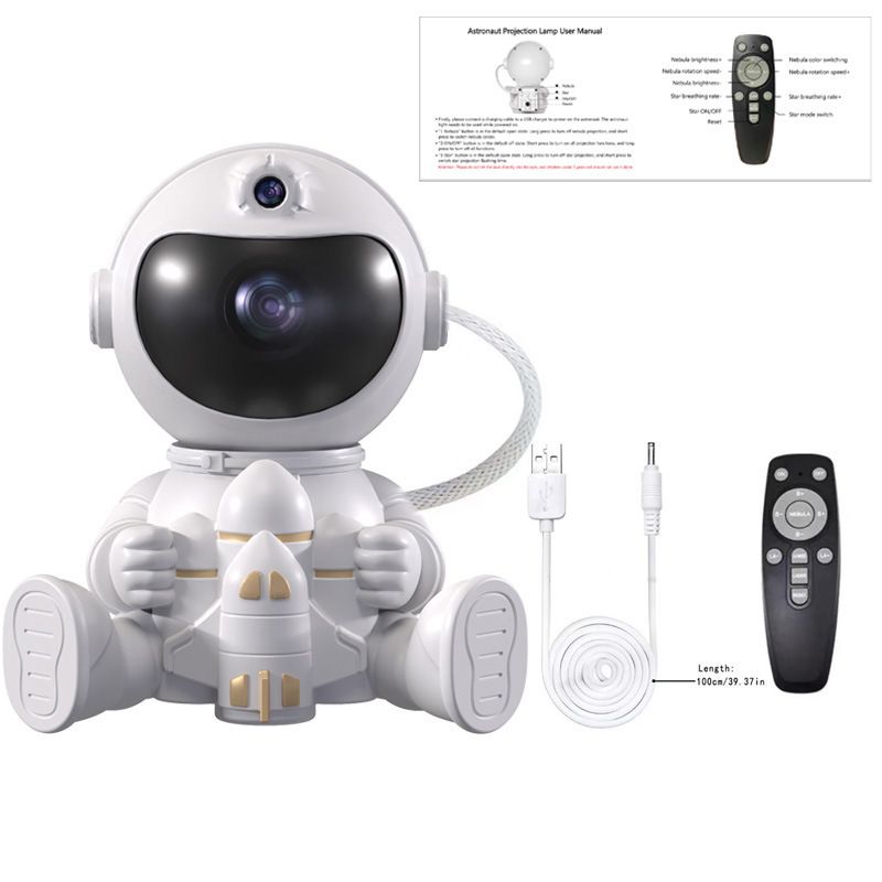 USB Powered Astronaut Nebula Projector & Starry Night Ambient Light with Space Shuttle Accents - 8 Nebula Effects, 360° Rotating Head & Remote Control - Image 1
