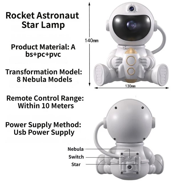 USB Powered Astronaut Nebula Projector & Starry Night Ambient Light with Space Shuttle Accents - 8 Nebula Effects, 360° Rotating Head & Remote Control - Image 2
