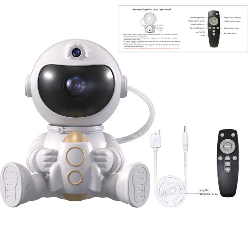 USB Powered Astronaut Nebula Projector & Starry Night Ambient Light with Rocket Accents - 8 Nebula Effects, 360° Rotating Head & Remote Control - Image 1