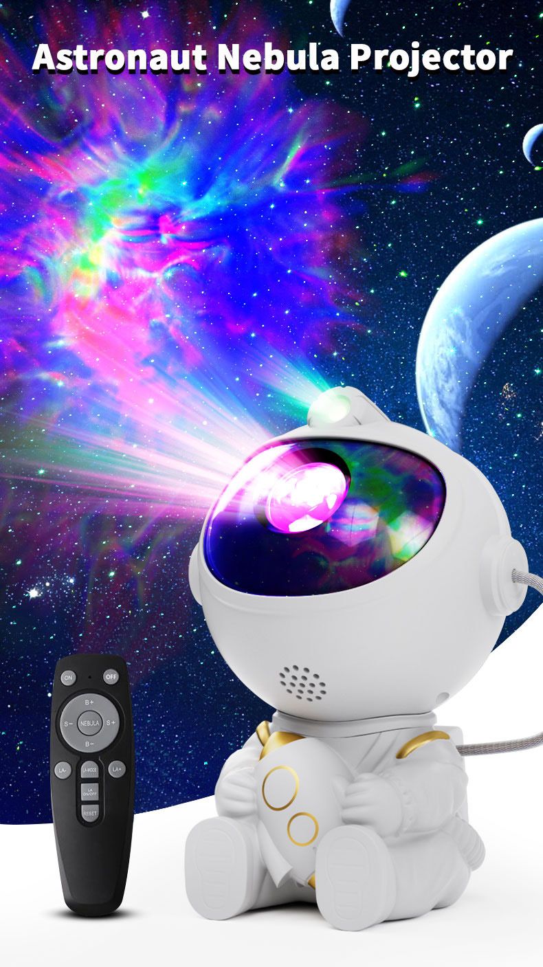 USB Powered Astronaut Nebula Projector & Starry Night Ambient Light with Rocket Accents - 8 Nebula Effects, 360° Rotating Head & Remote Control - Image 3