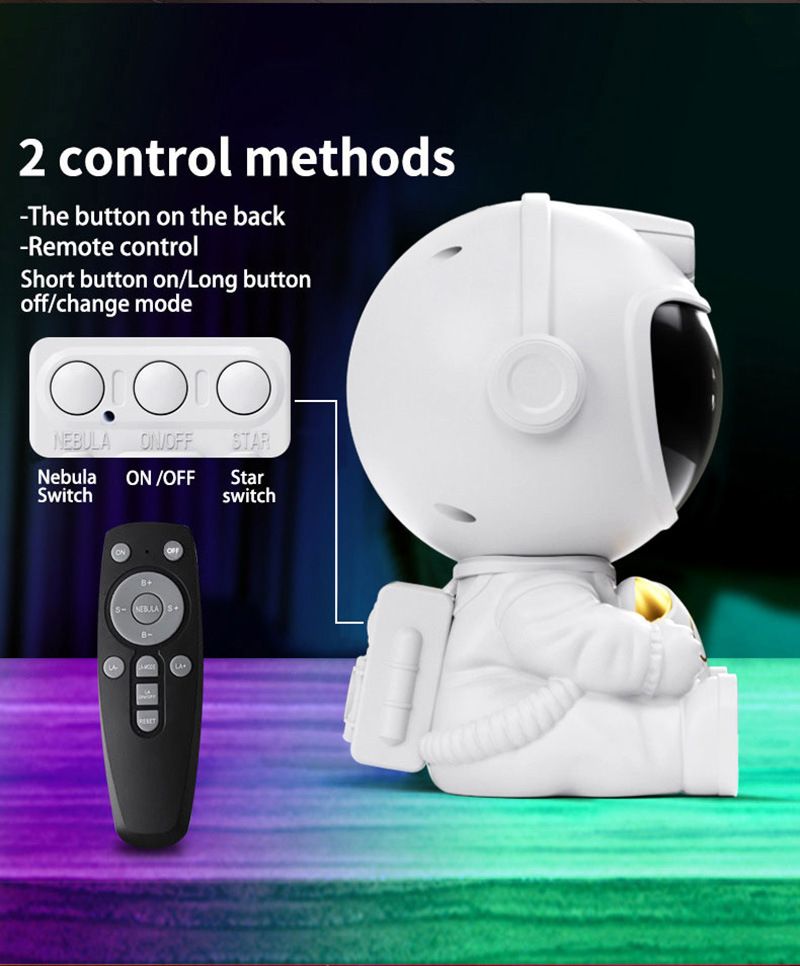 USB Powered Astronaut Nebula Projector & Starry Night Ambient Light with Rocket Accents - 8 Nebula Effects, 360° Rotating Head & Remote Control - Image 4
