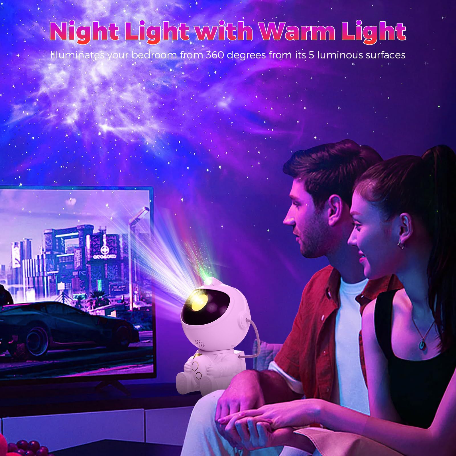 USB Powered Astronaut Nebula Projector & Starry Night Ambient Light with Rocket Accents - 8 Nebula Effects, 360° Rotating Head & Remote Control - Image 7