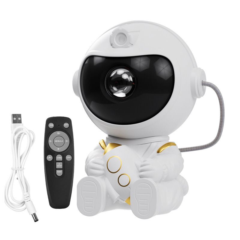 USB Powered Astronaut Nebula Projector & Starry Night Ambient Light with Small Rocket Accents - 8 Nebula Effects, 360° Rotating Head & Remote Control - Image 1