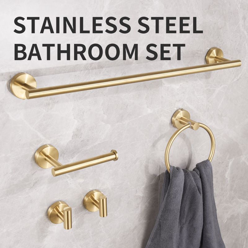 5PCS Matt Silver Stainless Steel Bathroom Organizer Set - Wall-Mounted Rotatable Towel Bar, Toilet Paper Holder, Towel Ring & Versatile T-shaped Hooks - Image 2